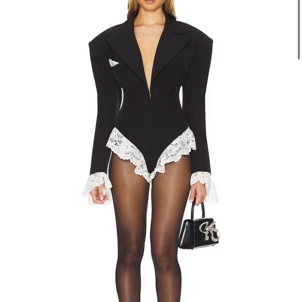 Black and White Romper with Lace Trim
